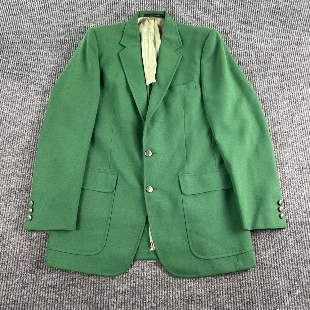 Vintage Kingsridge Donnelly & Son Blazer 40R Green Wool Silver Crest Buttons USA